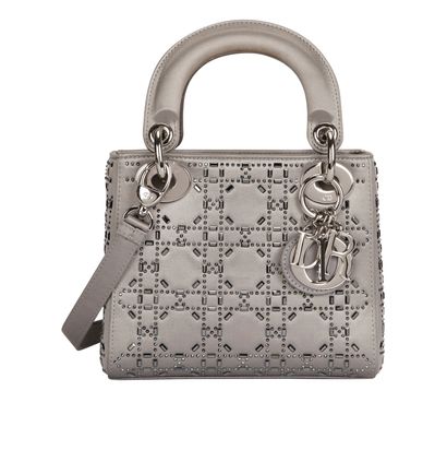 Mini Lady Dior, &pound;1,950, Handbags, Grey, Satin, Front view
